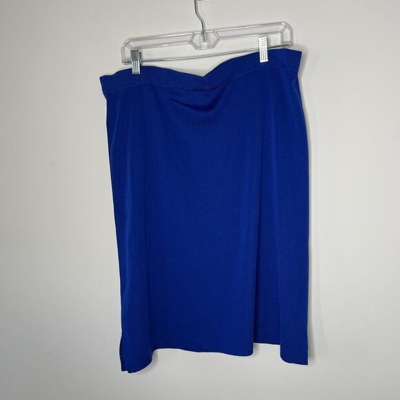 Exclusively Misook Skirt Womens 1X Blue Knit Pull On Elastic Waist Side Slit - Picture 2 of 8